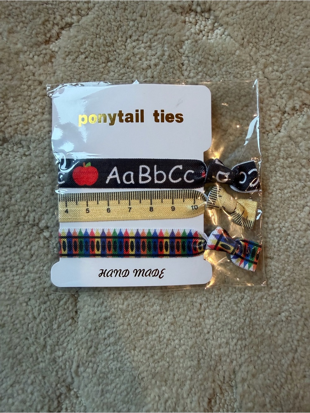 Teacher Ponytail Ties - Black Apple & Multicolor Set